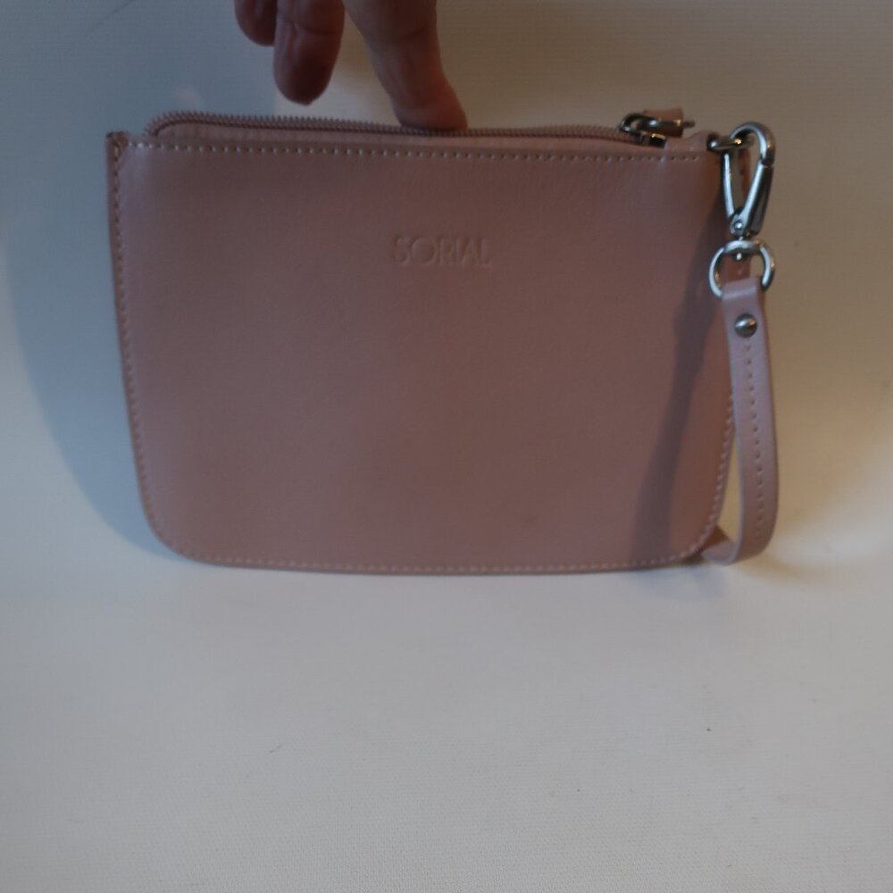 Womens Sorial Light Pink Zip Leather Wallet Wristlet